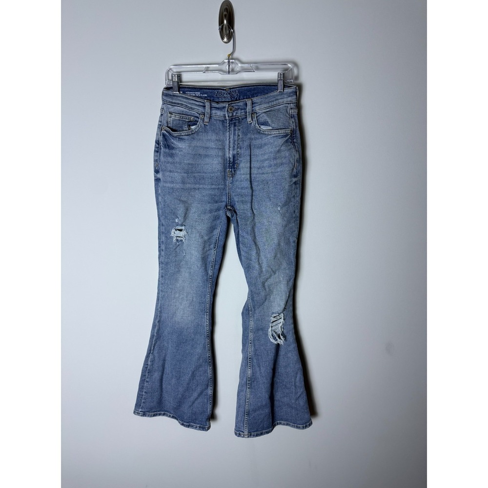 Arizona Jean Co. High-Rise Flare Distressed Blue Denim Women's 7 Jeans Casual